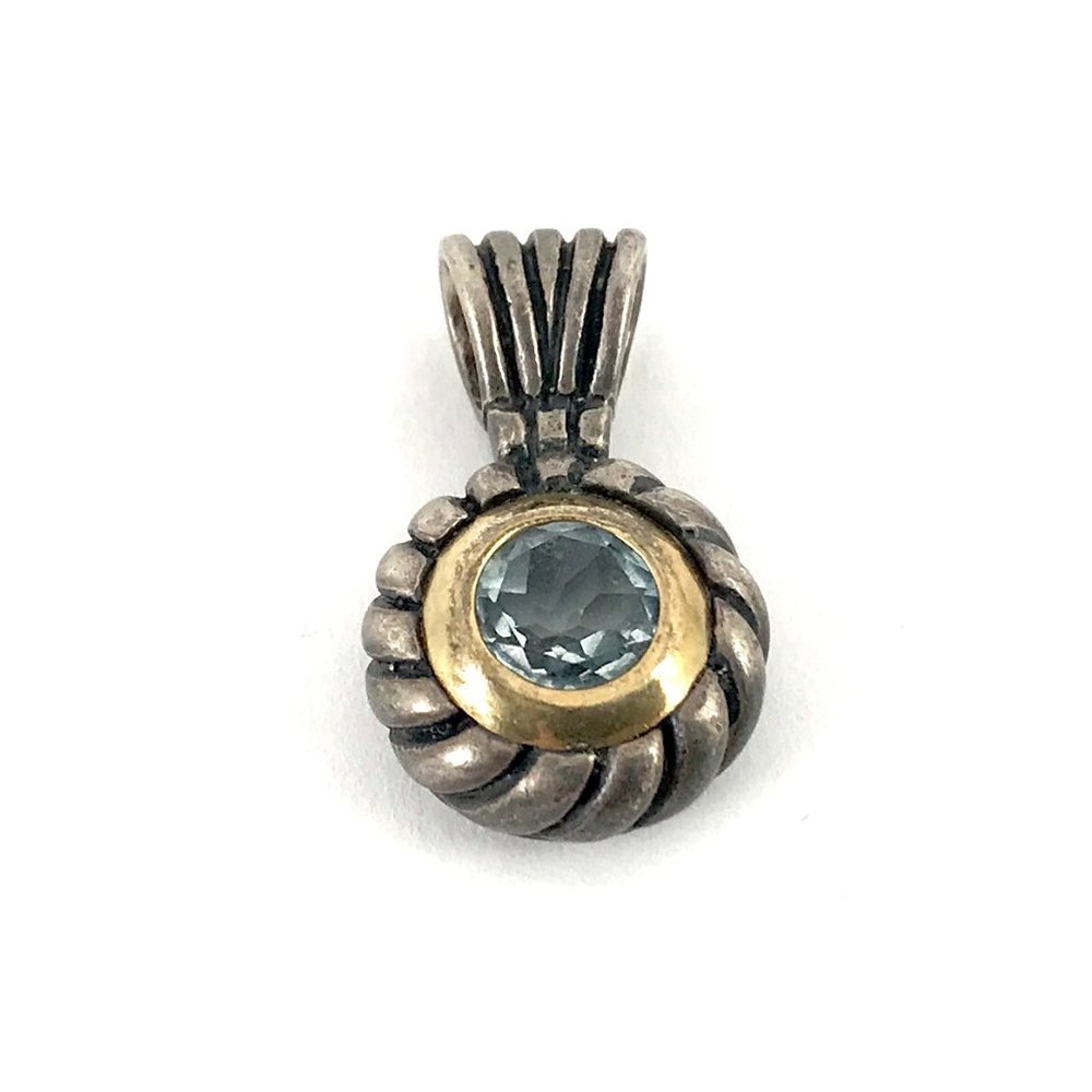 Sterling Silver 925 Vintage 18K Gold Aquamarine Pendant